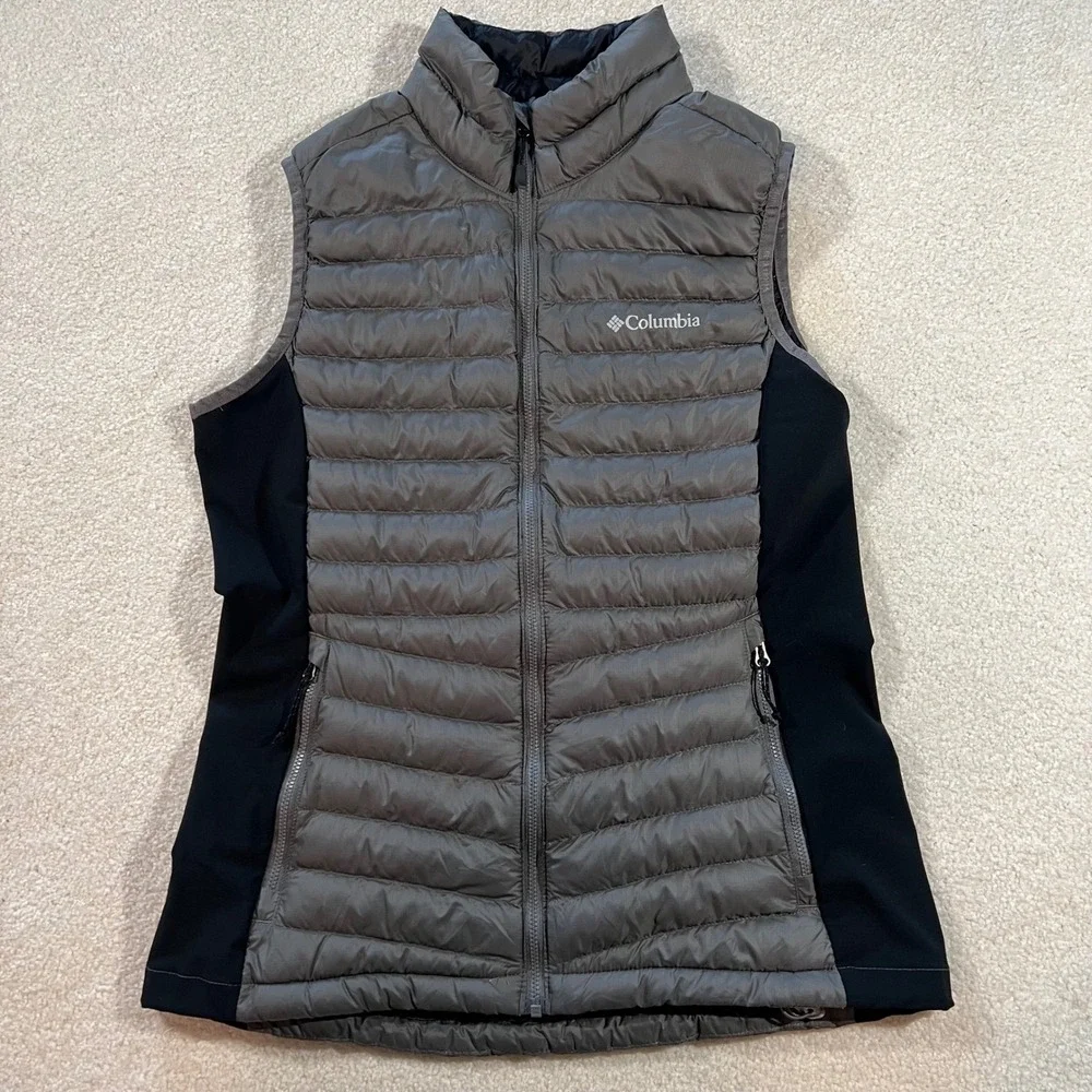 Columbia Puffer Vest Women's Medium Grey Black Hybrid Quilted Full Zip Hiking‎